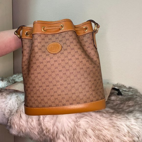 GUCCI GG Disney X Mickey Mouse Bucket Leather Tan Brown Italy Bag Mini Logo - Picture 4 of 8
